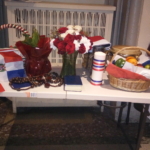 A table with red, white, and blue items on it.