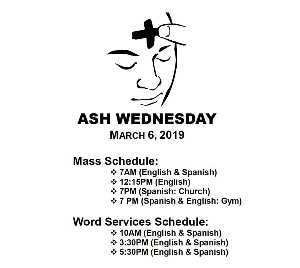 Ash wednesday 2019 schedule.