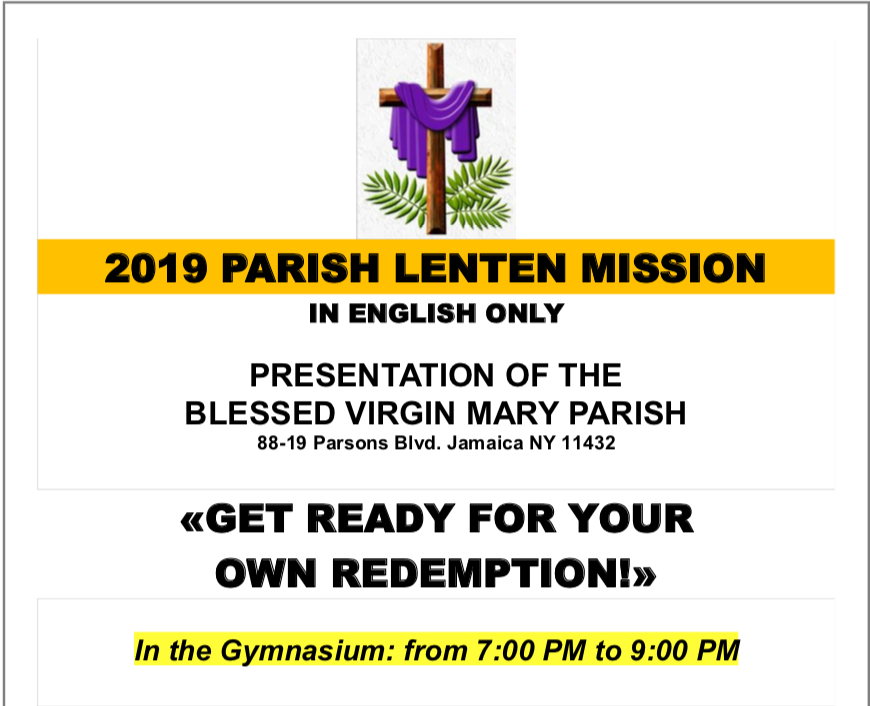 A flyer for the 2019 parish lenten mission.
