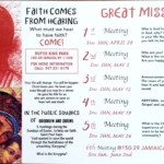 A poster with the words faith comes great mission from morning.