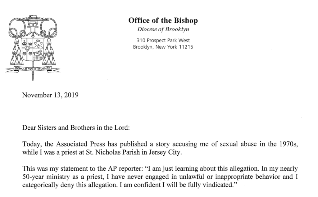 A letter from the office of the bishop.