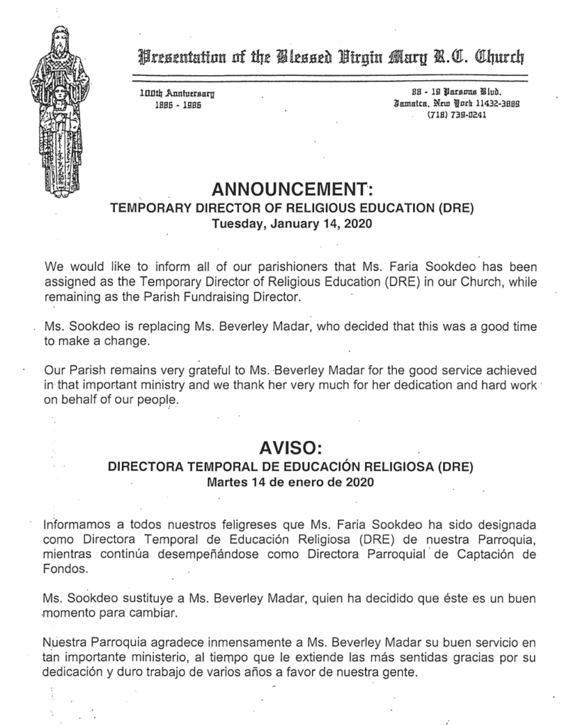A page of an announcement from the ministry.