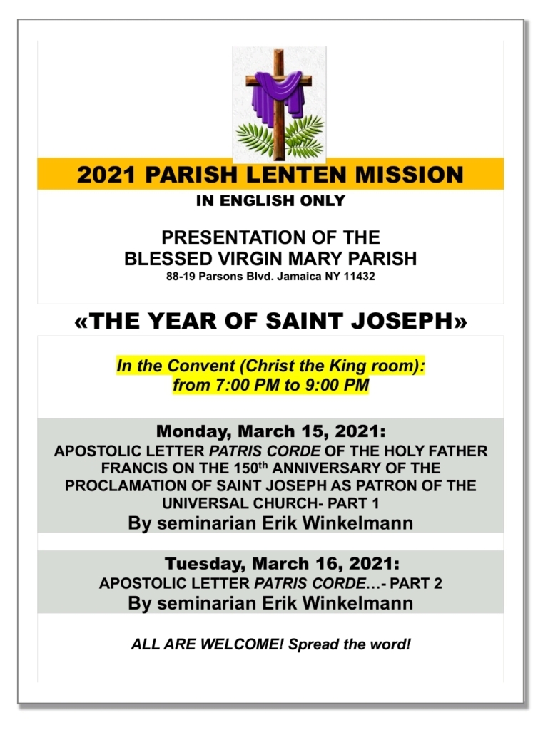 A poster for the 2 0 2 1 parish lenten mission.