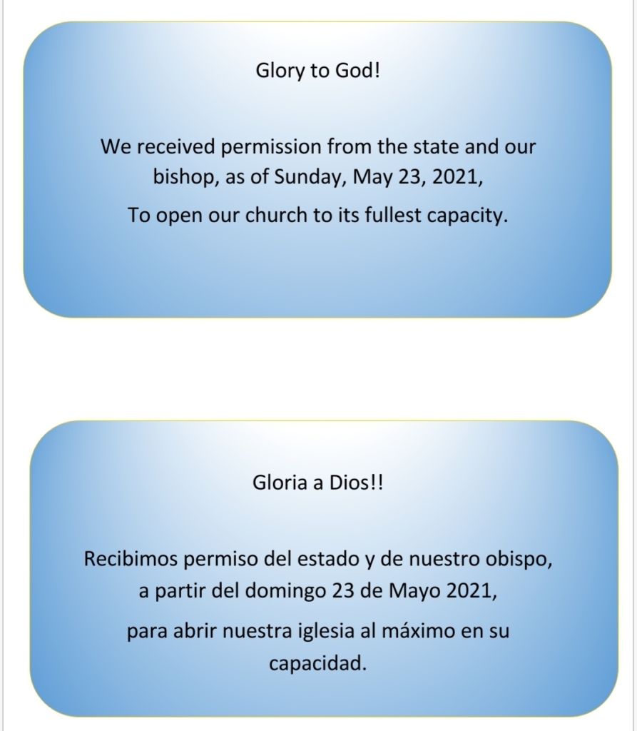 A pair of cards with the words glory to god and gloria a dios.