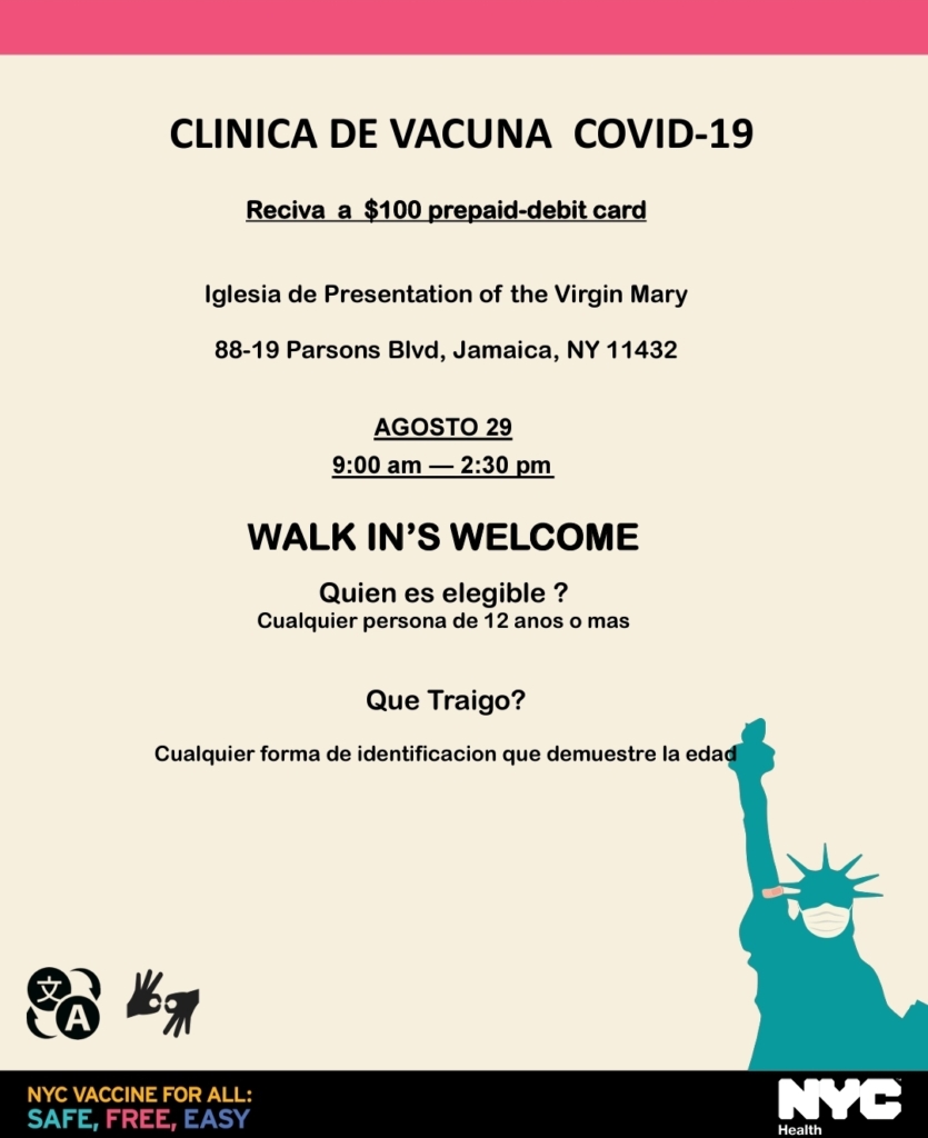 A poster with the statue of liberty and information about covid-1 9.