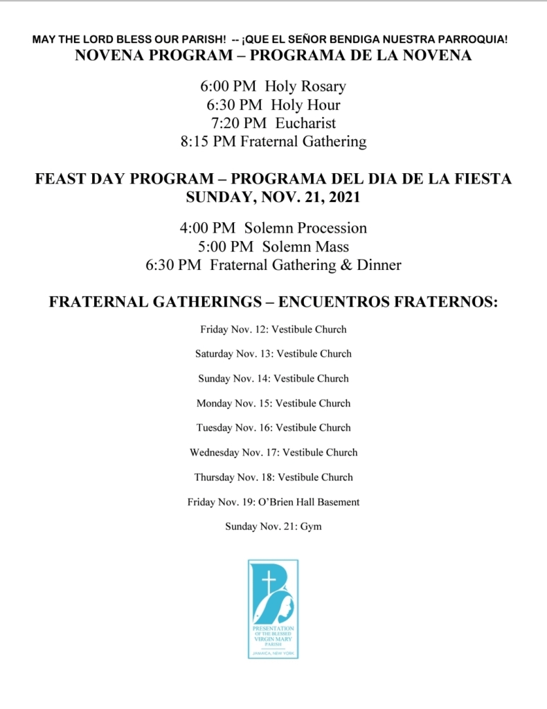 A flyer for the feast day program.