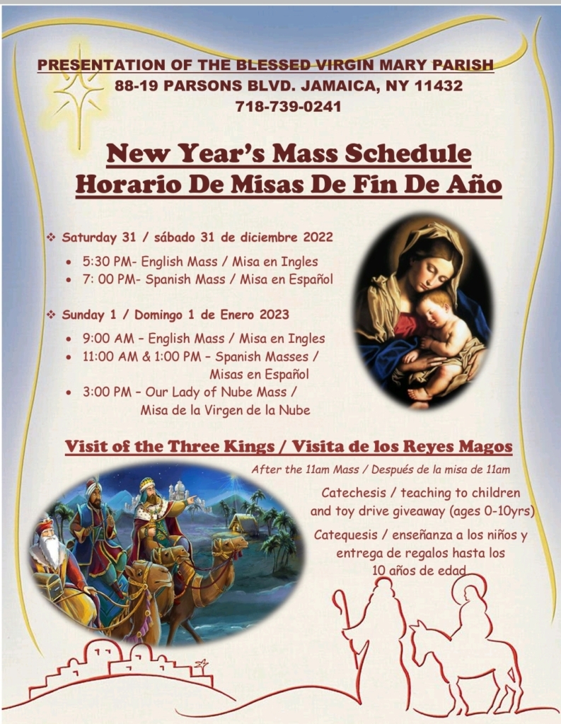 A new year 's mass schedule for the diocese of jamaica.