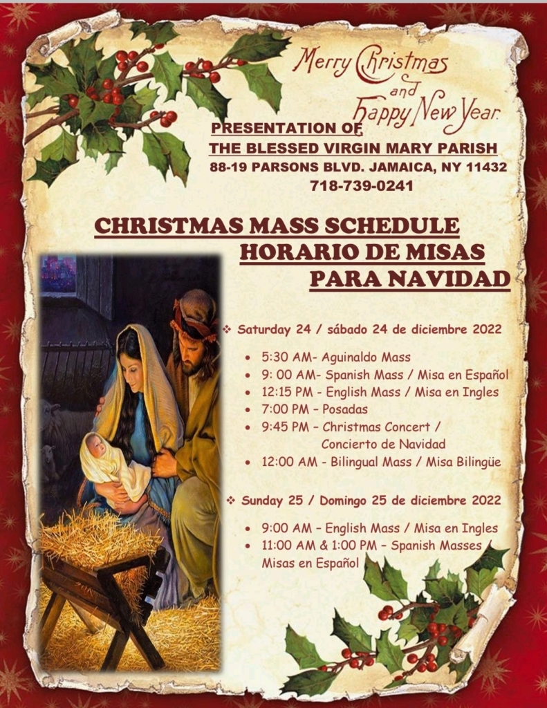 A christmas mass schedule for the virgin mary parish.